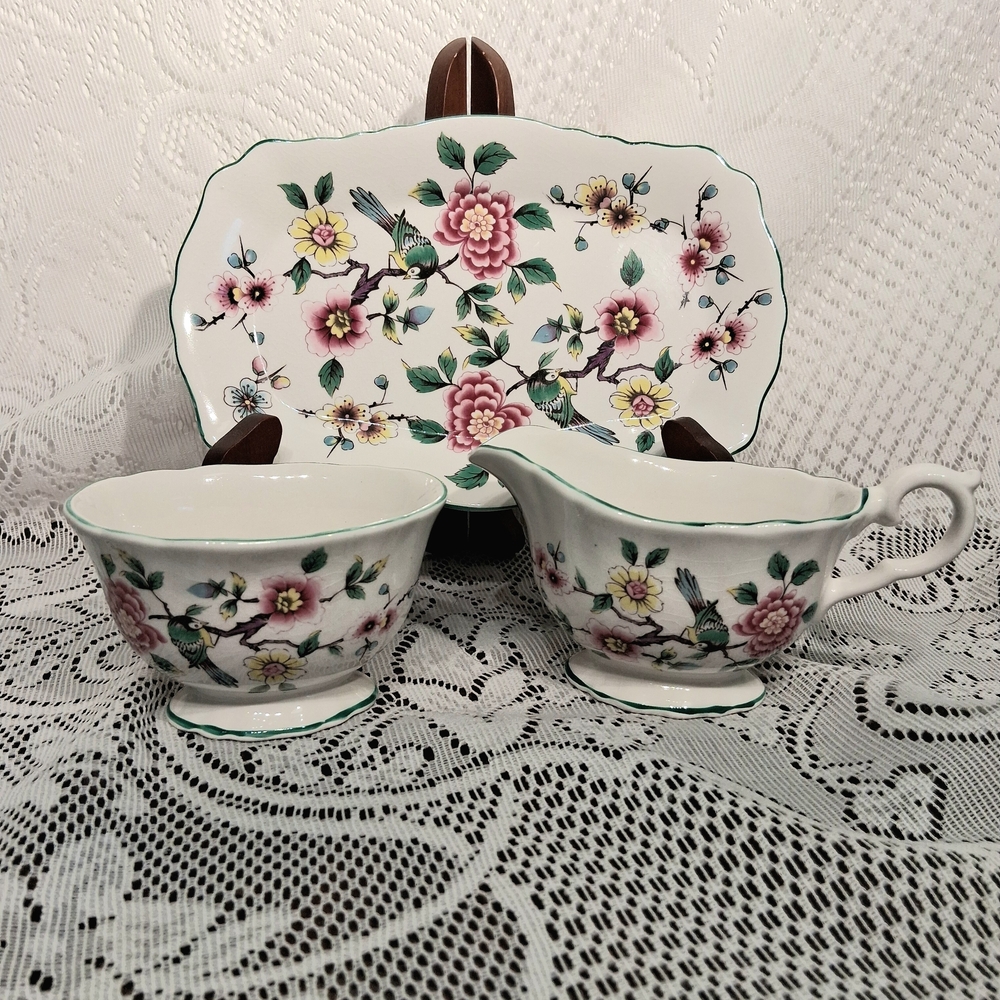 3 Pc James Kent "Chinese Rose" Creamer, Sugar, Tray Set 6249
